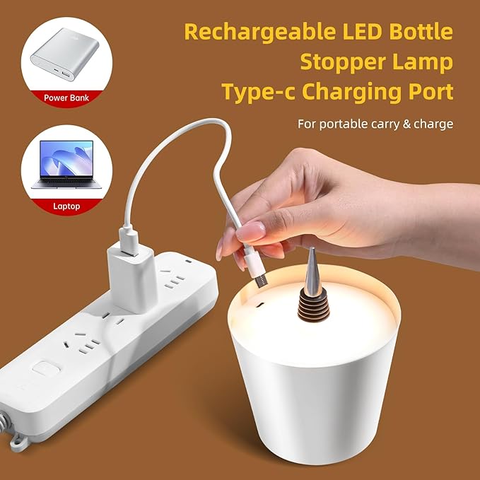 Realmoon Wireless LED Wine Bottle Light - 3 Color Dimmable, Perfect for Dining Room, Bedroom and Bar Atmosphere (White)