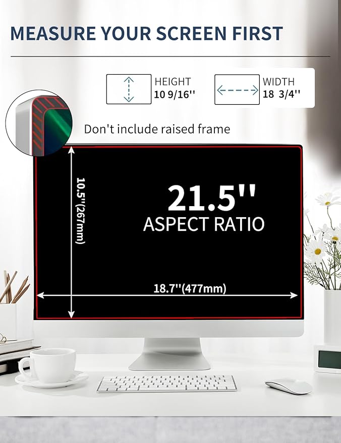 Seorsok 2-Pack 21.5 Inch Privacy Screen for Computer Monitor 16:9 Aspect Ratio,Anti Peeping Anti Blue Light Computer Monitor Privacy Filter,Removable Eye Protection&Anti-Scratch 21.5in Protector Film