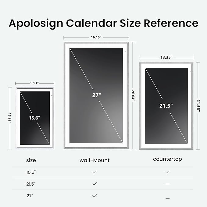 ApoloSign 21.5-inch Digital Calendar: Dual Mode Calendar with Google Play & Multi-calendar Sync, Electronic Planner & Chore Chart, Smart Touchscreen, Interactive Display for Family Schedules (Gray Wood, 21.5")