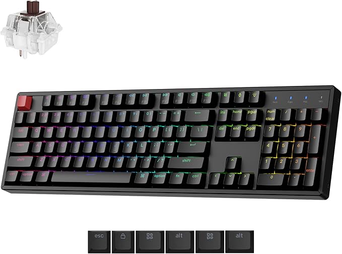Keychron K10 Full Size 104 Keys Bluetooth Wireless/USB Wired Mechanical Gaming Keyboard for Mac with Keychron Super Brown Switch/RGB Backlight/Computer Keyboard for Windows, Aluminum Frame(Version 2)