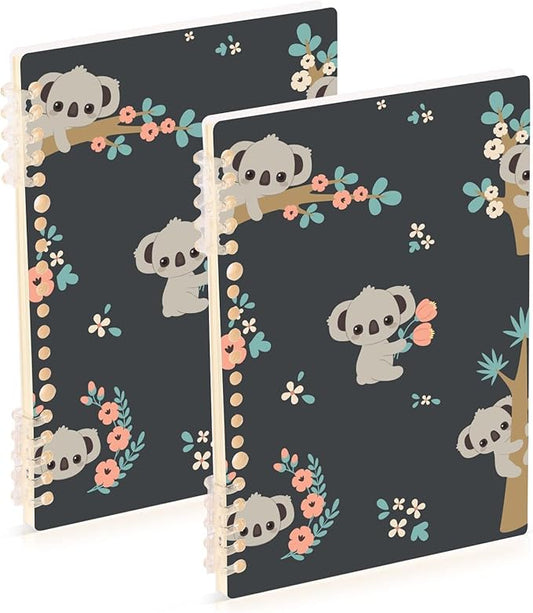 senya Spiral Notebook Ruled 2 Pcs, Koala and Flowers Journals for Study and Notes 60 Pages with Durable Hardcover