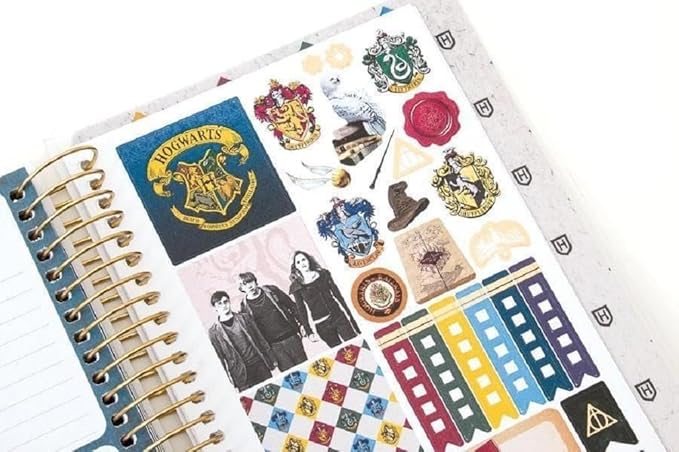 Paper House Productions Harry Potter 12 Month Undated 7.5" Planner with Month and Event Flag Stickers - Hogwarts Founders Crest