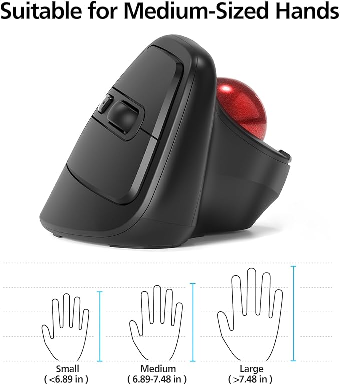 MicroPack Ergonomic Wireless Mouse with Trackball and 5 Adjustable DPI, Easy Thumb Control, Precise & Smooth Tracking. Update Bluetooth Medium-Sized Right Hand Mouse for Laptop, PC, Mac, Windows