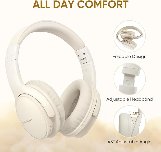 Wireless Headphones, Bluetooth Over Ear Headsets with Microphone, Hi-Fi Audio, 60H Playtime, Touch Control, Foldable Lightweight, On-Ear Headphones for Girls Women, Travel, Work,