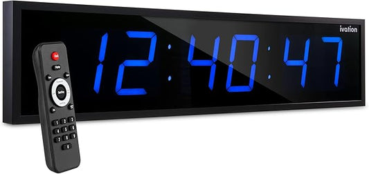 Ivation Huge Oversized 48" Large Digital LED Clock | Big Digital Clock w/Multi-Function Display – Stopwatch, Timer, Alarms, Temp & Date | 6 Brightness Levels, Time Memory & Remote (Blue)