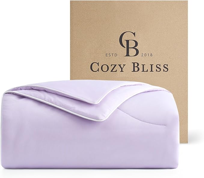 Cozy Bliss Cooling Comforter Twin Size Dual-Sided, Ultra-Soft Cooling Blankets for Hot Sleepers and Night Sweats, Breathable Lightweight Silky Smooth, Lavender Purple