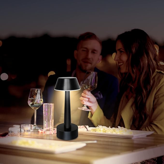 Egobasic Rechargeable Cordless Small Table Lamp Portable Battery Operated Touch 3 Way Dimmable Metal Bedside Night Light Lamps for Bedroom, Dining Room Patio Restaurant Bar Hotel (Black)