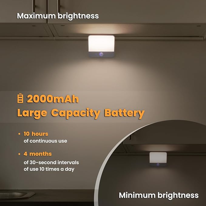 Motion Sensor Light Indoor Rechargeable, Battery Night Light 2000mAh, Motion Activated Night Lights Stick on 2 Pack, Dimmable Stair Lights for Bathroom, Hallway, Kitchen, Traveling