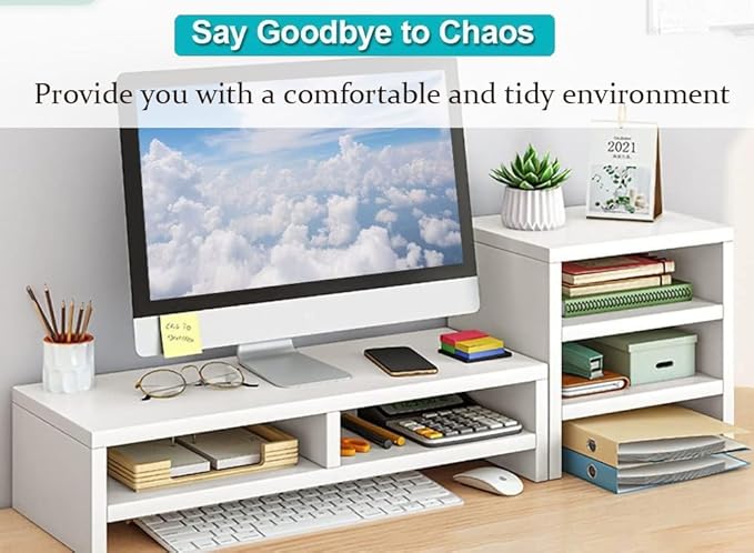 Computer Monitor Stand Riser,Double-layer monitor bracket + 3-layer independent storage rack,Desktop Organizer, Computer Monitor Stand for Screen, Laptop, Printer, Bookshelf for Home & Office.