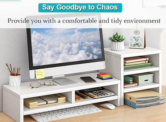 Computer Monitor Stand Riser,Double-layer monitor bracket + 3-layer independent storage rack,Desktop Organizer, Computer Monitor Stand for Screen, Laptop, Printer, Bookshelf for Home & Office.