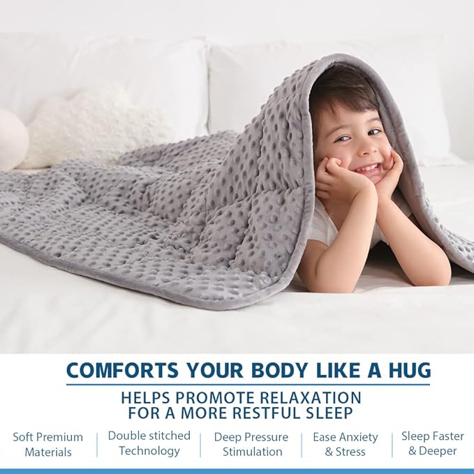 Kids Weighted Blanket Twin 5lbs (36"×48",Gray) Breathable Soft Minky Weighted Throw Blanket for All Season,Heavy Blanket with Premium Glass Beads