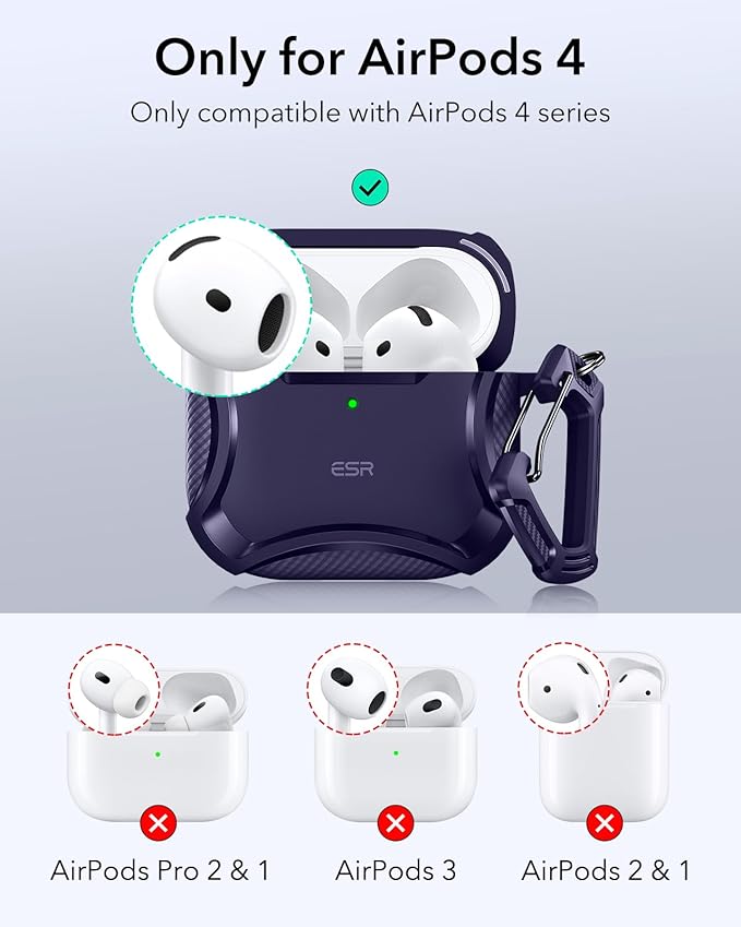 ESR for AirPods 4 Case, Compatible with AirPods 4th Generation Case (2024), Compatible with MagSafe, Powerful Drop Protection, Magnetic Lid, Cyber Series, Purple