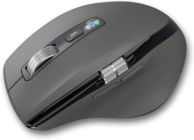 Wireless Side Scroll Mouse with Multi-Device, Ergonomic Computer Mice with Smart Flying Scroll, Quiet Click for Computer, Laptop, iPad, Tablet, MacBook (Grey)