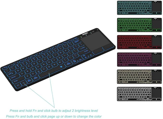 Arteck Universal Backlit 7-Colors Bluetooth Touch TV Keyboard with Easy Media Control and Build-in Touchpad for TV-Connected Computer, Smart TV, Desktop, Laptop, iPad, Surface, Tablet, HTPC