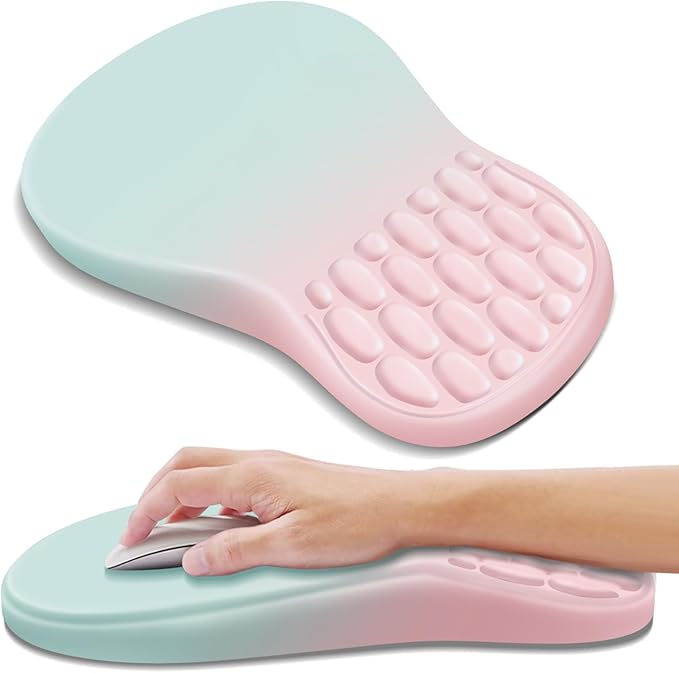 Ergonomic Mouse Pad with Wrist Rest Support, Mousepad with Comfortable Memory Foam Wrist Rest and Non-Slip PU Base for Pain Relief, Computer, Laptop, Office, Home (Blue and Pink Contrast)