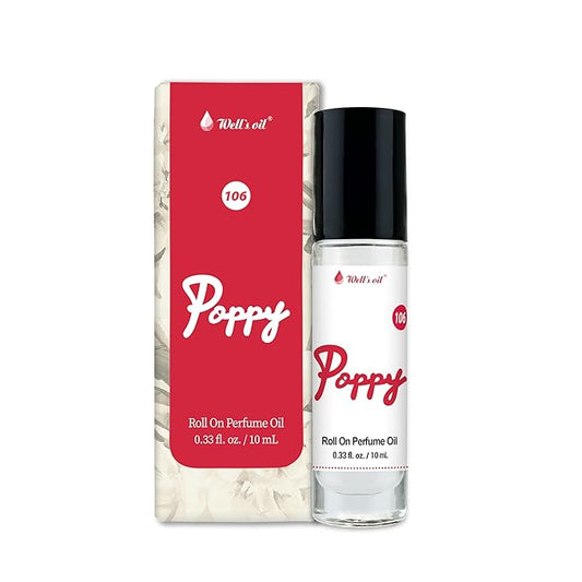 Well's Oil Roll-On Perfume Oil (Poppy) | Fresh &Sweet Notes | Long-Lasting | Paraben-Free | 0.33 Fl Oz / 10 ml