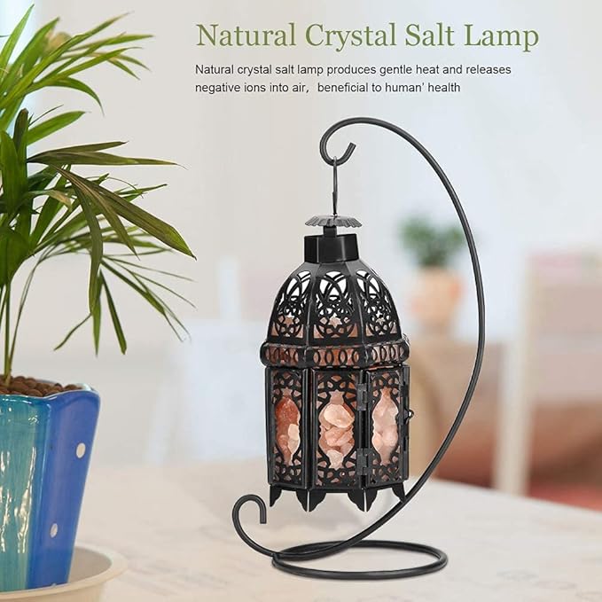 Himalayan Salt Rock Lamp, Dimmable Crystal Salt Lamp DIY Rock Night Light with Vintage Iron Frame for Air Purifier, Lighting, Decoration, Gifts, US Plug, 12.2 x 3.74 inch