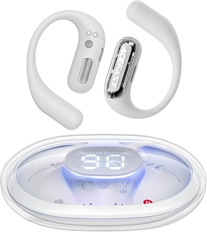 ACEFAST AceFit Pro Open-Ear Headphones, Night Safety Mode for Sports, Powerful Bass, 7.6g Ultra-Comfort, Bluetooth 5.4, 30H Playtime with Digital Display, IP54 Sports Earbuds for Running & Workouts