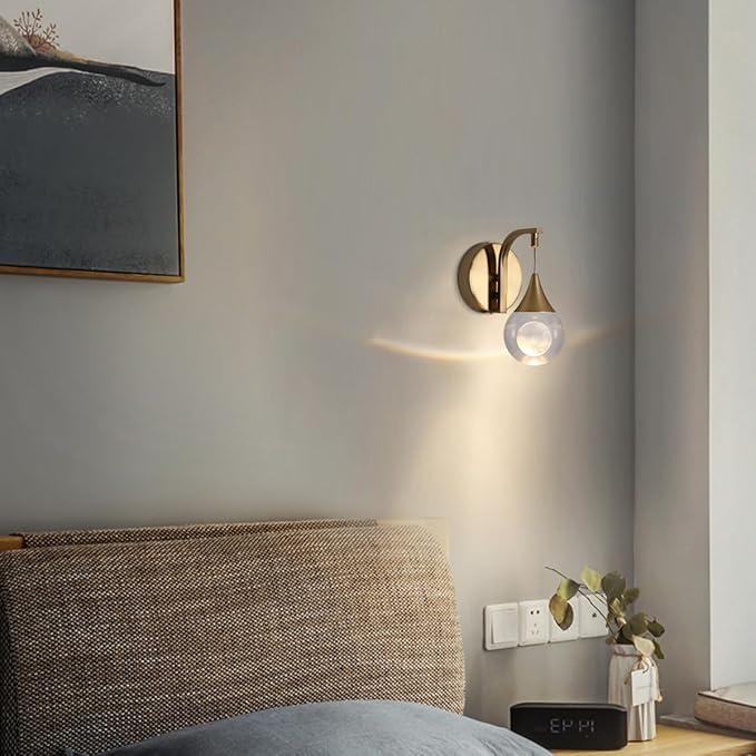 Moon Wall Sconce Indoor, Crystal Sconce Wall Lighting Modern, Dimmable LED Wall Light for Bedroom Bathroom Living Room Vanity Dining Room, Brass