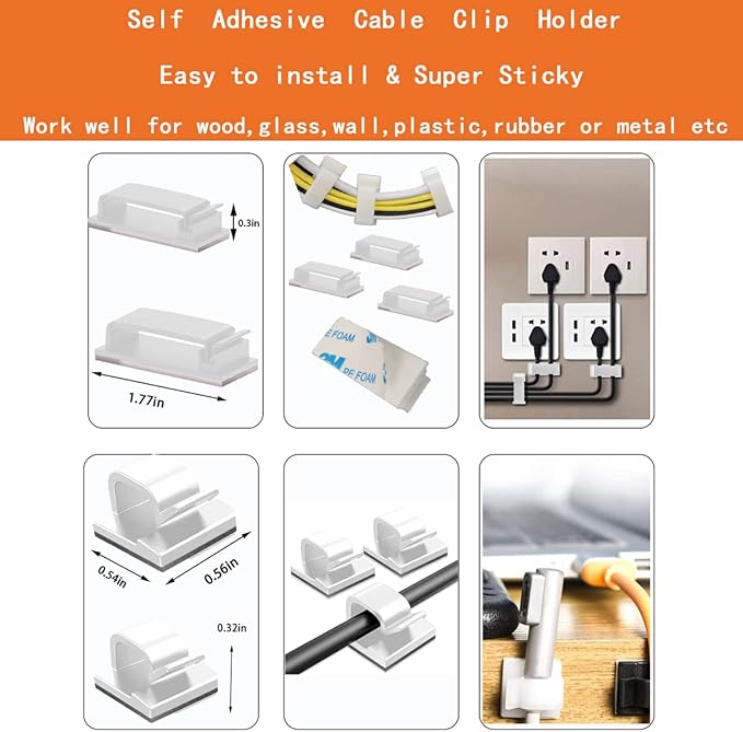 319pcs Cable Management Organizer Kit, Desk Cord Organizer, 98 Adhesive Cable Clips Holder, 17 Reusable Cable Strap, 4 Cable Sleeve Split, and 200 Nylon Cable Zip Ties (White)