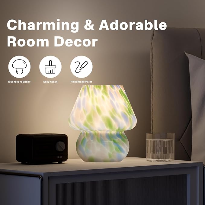 Mushroom Lamp Table Lamp for Bedroom,Small Desk Bedside Lamps for Living Room,Mushroom Decor Cute Mini Modern Mid Century Lamps for Night Stands,Aesthetic Home Living Room Decor(Green)