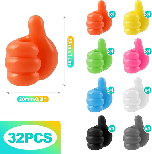 32 Pack Creative Thumbs Up Wall Hooks, Self-Adhesive Silicone Thumb Holders for Desk, Cute & Fun Cord Cable Clips, Multi-Function Wire Organizer for Keys, Pencils, Charging Cables