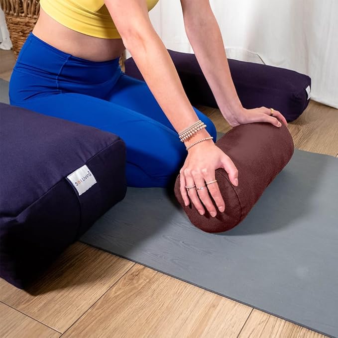 Sol Living Yoga Bolster Pillow for Restorative Meditation - 100% Cotton Cylindrical Cushion with Washable Cover for Balance Support in Asana Poses