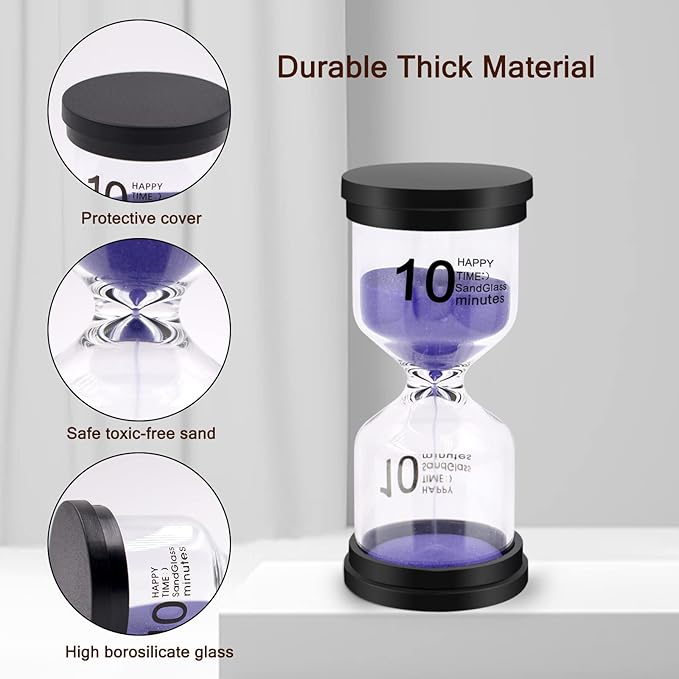 Sand Timer, Hourglass Sand Timers Colorful 1/3/5/10/15/30 Minutes Sandglass Timer with Protective Cover for Classroom Home Office Cooking (Pack of 6) Multicolor