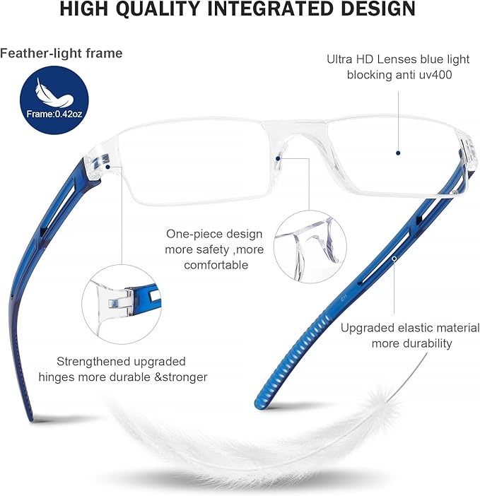 AQWANO 5 Pack Rimless Computer Reading Glasses 3.5 Blue Light Blocking, Lightweight & Comfortable Anti Glare/UV Magnifying Eyeglasses Readers for Women Men, 3.5
