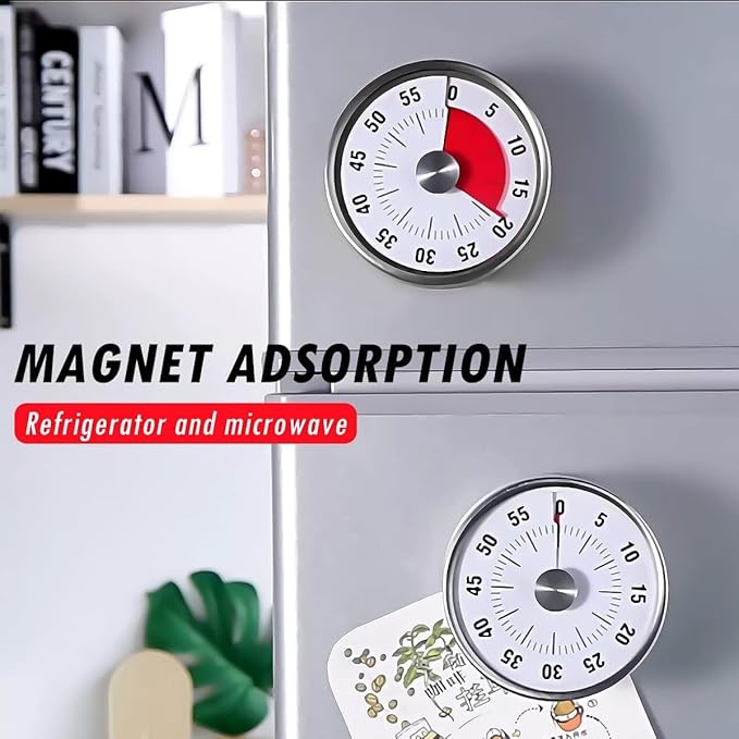 Visual Kitchen Timer for Cooking and Kids with Loud Alarm, Classroom Timers for Desk, No Batteries Required, Mechanical Desk Timer, Magnetic Egg Timer for Study, Chef Clock, Stainless Steel, Countdown