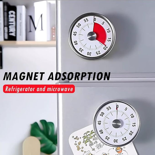 Visual Kitchen Timer for Cooking and Kids with Loud Alarm, Classroom Timers for Desk, No Batteries Required, Mechanical Desk Timer, Magnetic Egg Timer for Study, Chef Clock, Stainless Steel, Countdown