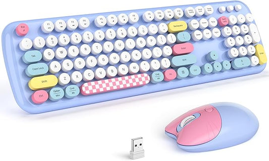 Wireless Keyboard and Mouse Combo, 2.4G Retro Typewriter Keyboard with Number Pad and Cute Ambidextrous Wireless Mouse for Computer Laptop