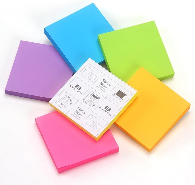 Early Buy Sticky Notes 6 Bright Color 12 Pads Self-Stick Notes 3 in x 3 in, 100 Sheets/Pad