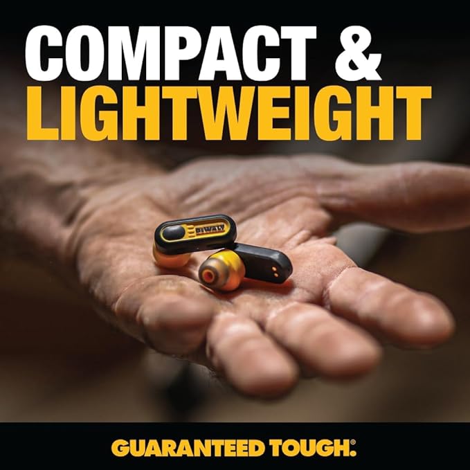 DEWALT Heavy Duty True Wireless Ear Buds, Bluetooth Headphones with Type C Charging Case Included, 37 Hours of Battery Life, Easy Setup for iPhone, Perfect for Jobsite, Outdoor Work - Black Edition