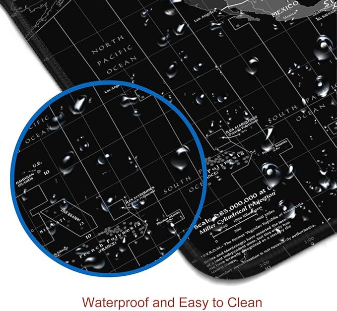 Large Gaming Mouse Pad with Stitched Edges, Desk Mat Extended Keyboard Pad, Non-Slip Rubber Base Desk Pad for Laptop, Office, Home, 31.5X11.8 inch Black World Map