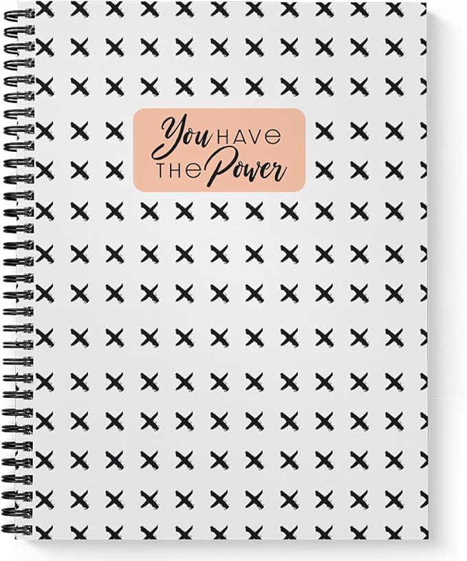 Softcover The Power 8.5" x 11" Motivational Spiral Notebook/Journal, 120 College Ruled Pages, Durable Gloss Laminated Cover, Black Wire-o Spiral. Made in the USA