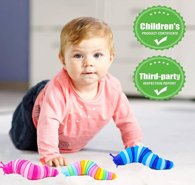 Kabvy 6Pcs Sensory Slug Fidget Toys for Kids & Adults, Autism Stress Relief, Travel Essential for Car Airplane, Toddler Sensory Toys,Christmas Stocking Stuffers Gifts for Girls Boys