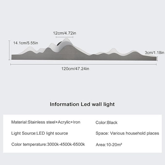 Qcyuui Wall Sconce with Remote Control 47.2inch Dimmable LED Wall Lights Black Led Wall Sconce Indoor Mountain Shape Wall Lamps for Living Room Bedroom Hallway,24W