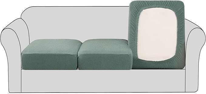 H.VERSAILTEX Super Stretch Couch Cushion Covers Sofa Cushion Slipcovers Jacquard Fabric Individual Seat Couch Slipcover Sets for Pets with Elastic Bottom(3 Packs Cushion Sofa Covers, Sage)