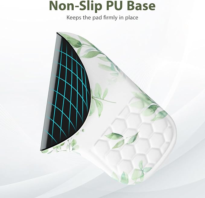 3 in 1 Ergonomic Mouse Pad and Keyboard Wrist Rest, Cute Mouse Pad with Wrist Support Massage Design, Non-Slip Wrist Pad for Mouse, Desk Mouse Set (Green Plant)