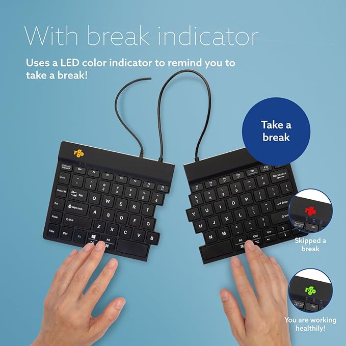 R-Go Split Keyboard, Scissors Mechanism, Anti Carpal Tunnel Keyboard, 2 Part Ergonomic Design with Break Software, Ultra-Thin, QWERTY (US) Layout, USB-C Wired, Compatible with Windows/MacOS, Black