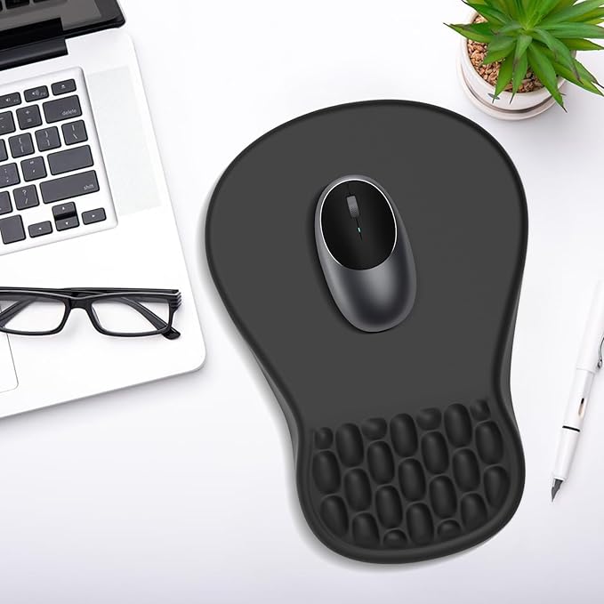 Ergonomic Mouse Pad with Wrist Rest Support, Mousepad with Comfortable Memory Foam Wrist Rest and Non-Slip PU Base for Pain Relief, Computer, Laptop, Office, Home (Black)