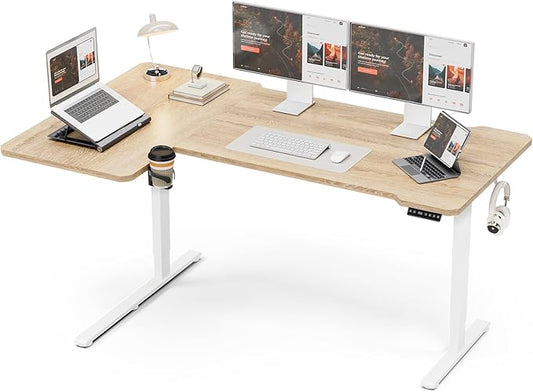 71" Reversible L-Shaped Electric Standing Desk Adjustable Height Gaming Stand Up Corner Desk Sit Stand Home Office Computer Desk with Splice Board, Basswood