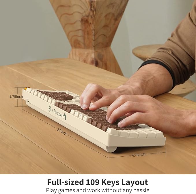 R108 Wireless Mechanical Keyboard, G Pro 3.0 Yellow Switch, Hot Swappable Wired/Bluetooth/2.4G Wireless Keyboard with RGB Light for Windows & Mac, PBT Keycaps, Lava Brown