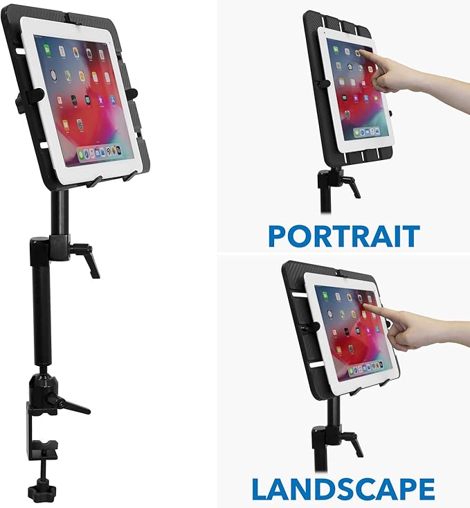 Mount-It! Tablet Pole Mount | Universal Full Motion Holder for iPad, Phone or Tablet | C-Clamp Base | Fits 6-14 Inch Screens
