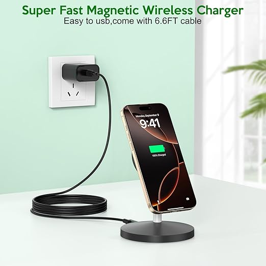 Magnetic Wireless Mag-Safe Charger Station,Long 6FT USB C Cable MagSafe, Stable Charger Stand Apple Magsafe Wireless Station/Pad Fast Charging for iPhone 16 Pro/16 Plus/16 Pro Max/15/14/13/12/AirPods