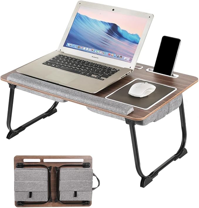 Laptop Desk, 3 in 1 Foldable Lap Desk with Cushion Pad for Laptops up to 17 Inches, Built-in Mouse Pad & Device Slot, Portable Laptop Tray for Bed, Couch, or Floor Use