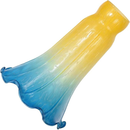 Bieye LS14 Lily Flower Blown Glass Lampshade (Yellow Blue, Opening I.D. 1.26" x O.D. 1.5")