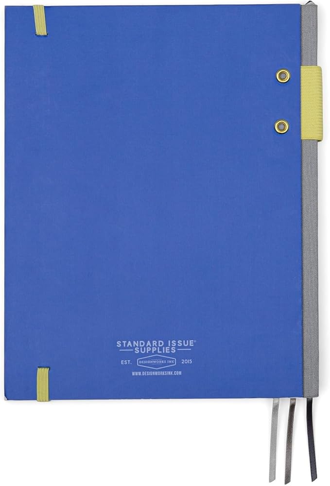 DesignWorks Ink Standard Issue Notebook No. 3 – 6.75" x 8.5" Undated Daily Planner & Writing Journal, 192 Lined Pages, Pen Holder, Small Notebook for Work & Journaling - Cobalt & Citron