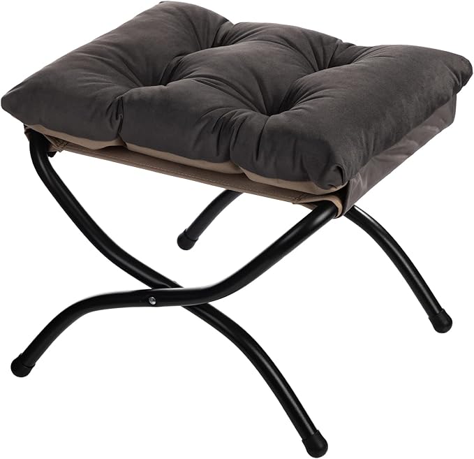 HollyHOME 15"(H) Folding Footrest Stool, Upholstered Small Foldable Ottoman, Accent Padded Sofa Foot Stool for Lazy Chair, Metal Frame Portable Foot Rest Ottoman for Living Room, Bedroom, Smoky Grey